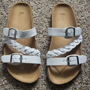 White Braided Strap Sandals with Buckles
